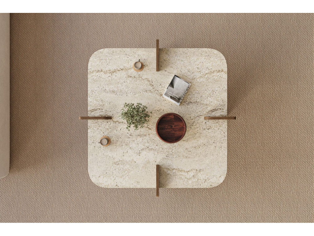 Mesa de centro em madeira "Poalla" - 90 x 90 x 35 cm - Travertino