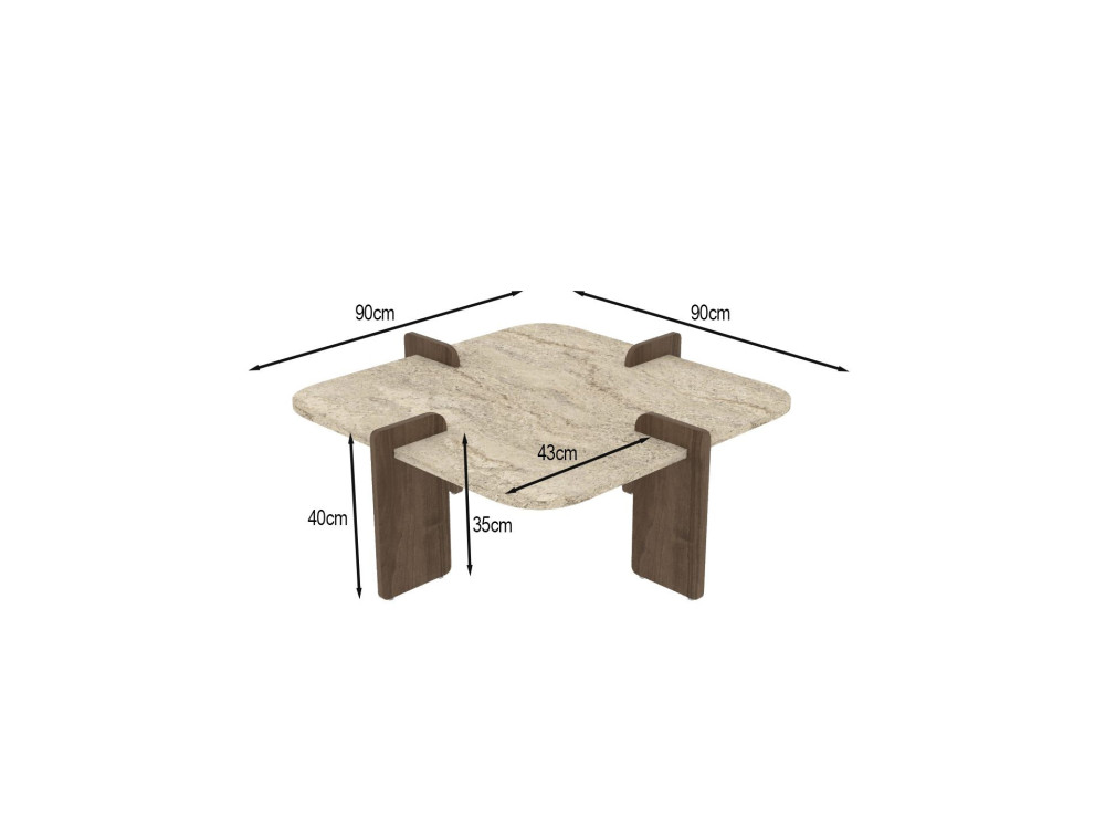 Mesa de centro em madeira "Poalla" - 90 x 90 x 35 cm - Travertino