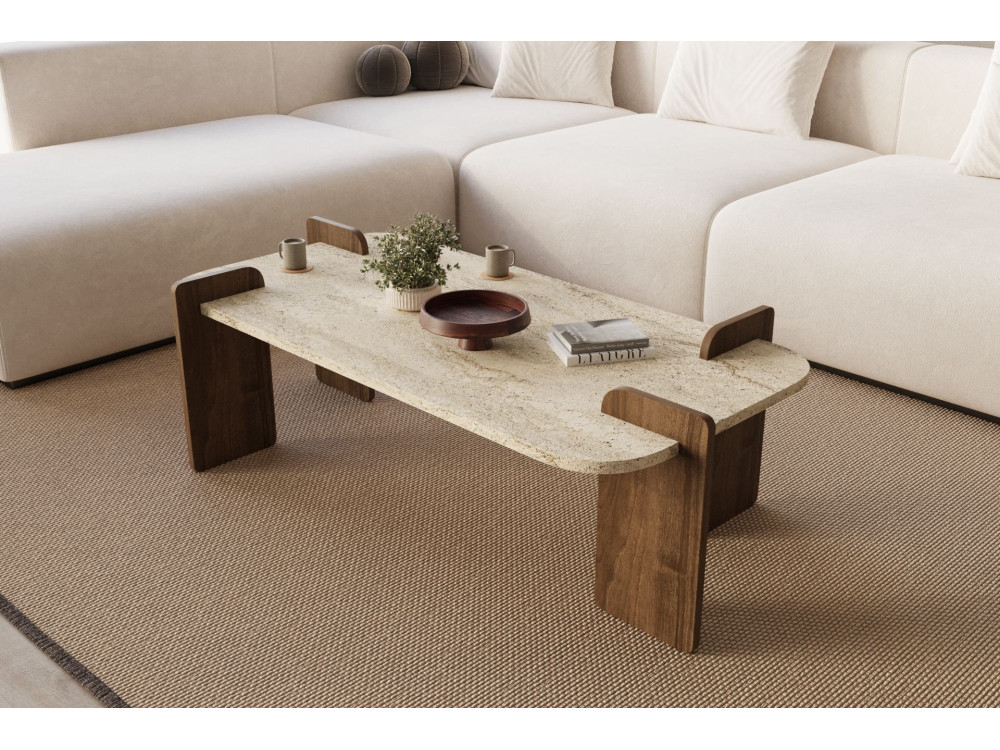Mesa de centro de madeira "Leapiri" - 120 x 60 x 35 cm - Travertino