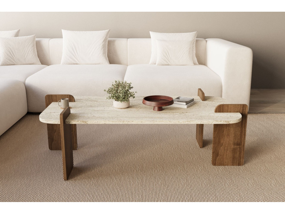 Mesa de centro de madeira "Leapiri" - 120 x 60 x 35 cm - Travertino