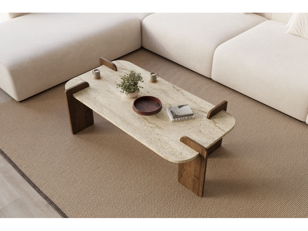Mesa de centro de madeira "Leapiri" - 120 x 60 x 35 cm - Travertino