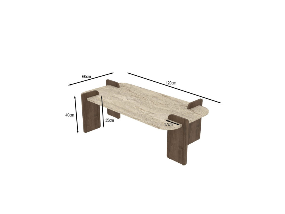 Mesa de centro de madeira "Leapiri" - 120 x 60 x 35 cm - Travertino