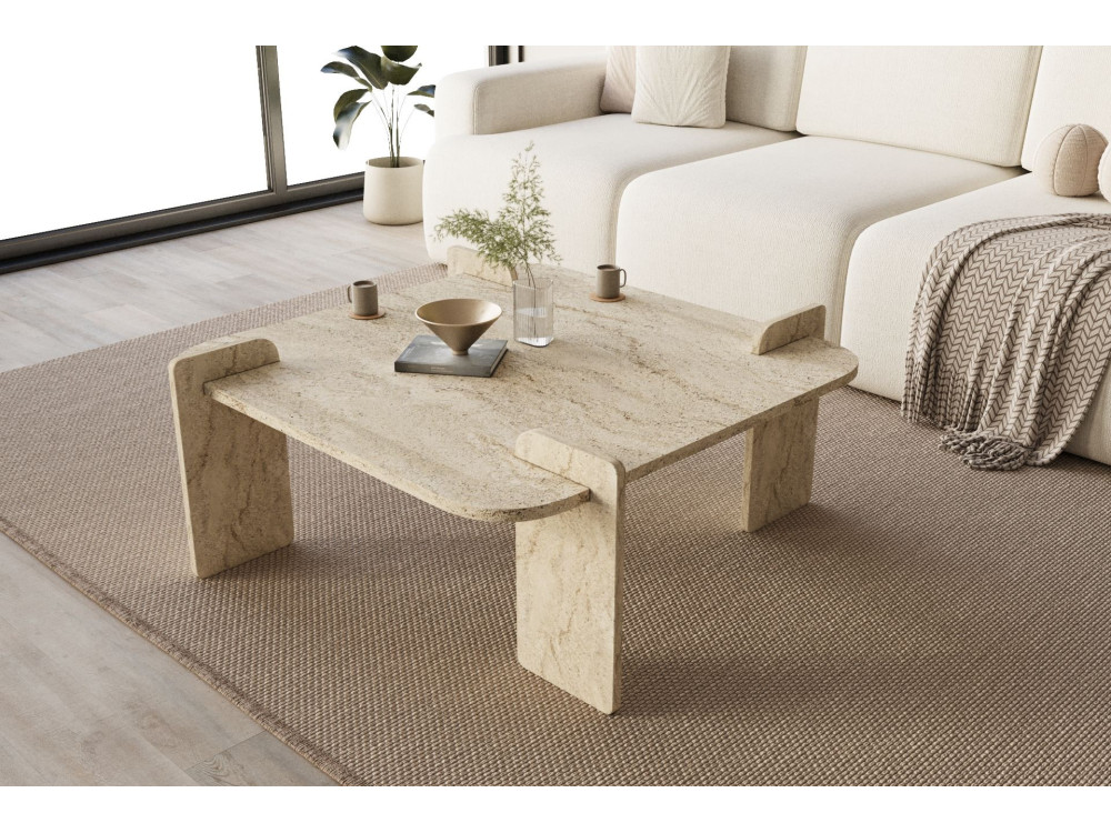 Mesa de centro de madeira "Woog" 90 x 90 x 35 cm - Travertino