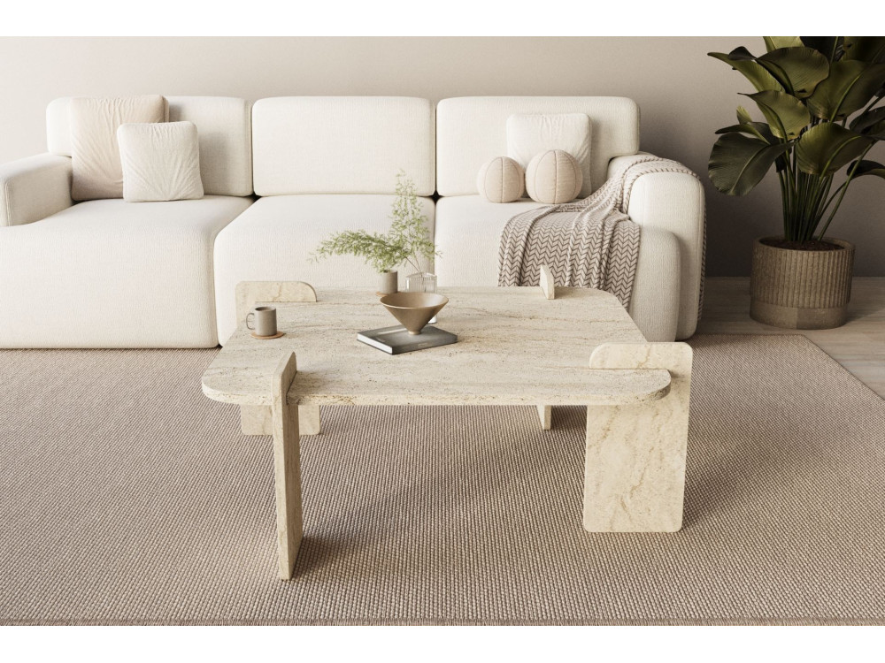 Mesa de centro de madeira "Woog" 90 x 90 x 35 cm - Travertino
