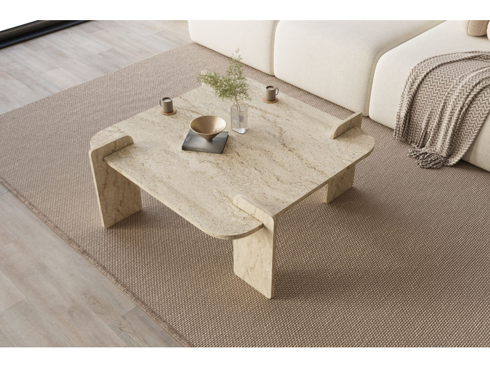 Mesa de centro de madeira "Woog" 90 x 90 x 35 cm - Travertino