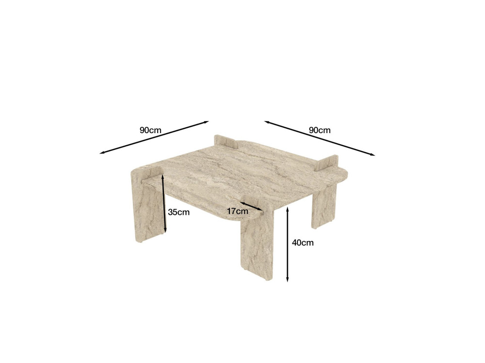 Mesa de centro de madeira "Woog" 90 x 90 x 35 cm - Travertino