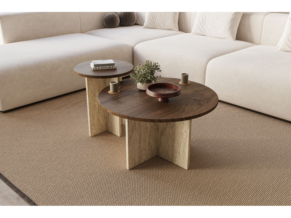 Conjunto de mesa de centro em madeira "Private" 70 x 70 x 40 cm - Nogueira