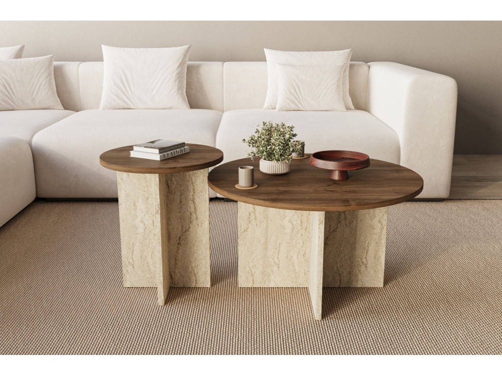 Conjunto de mesa de centro em madeira "Private" 70 x 70 x 40 cm - Nogueira