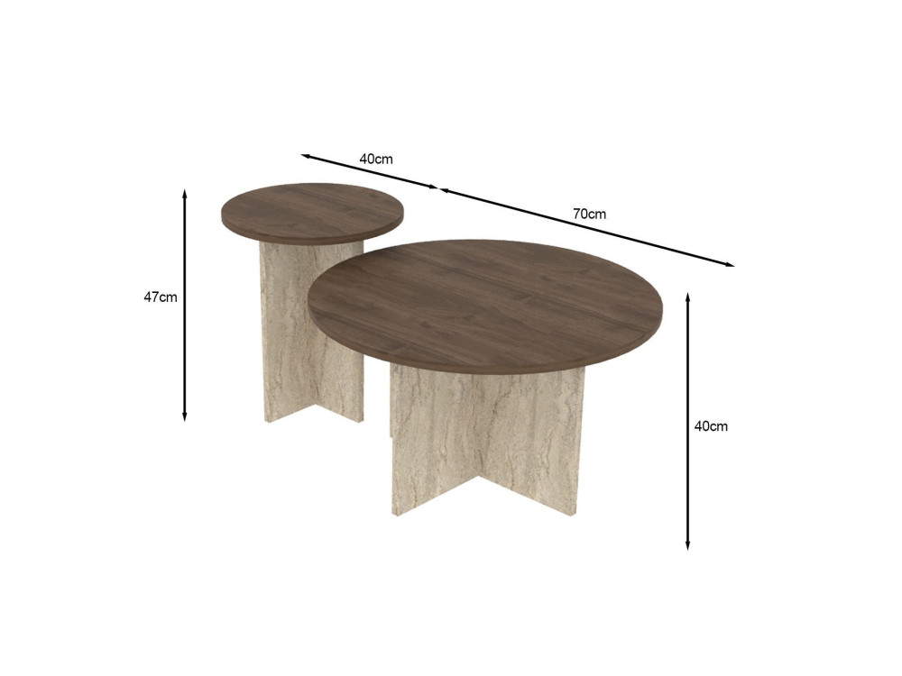Conjunto de mesa de centro em madeira "Private" 70 x 70 x 40 cm - Nogueira