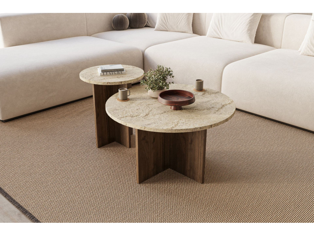 Conjunto de mesa de centro em madeira "Private" 70 x 70 x 40 cm - Travertino
