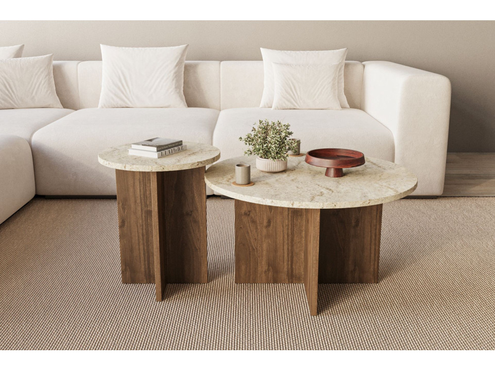 Conjunto de mesa de centro em madeira "Private" 70 x 70 x 40 cm - Travertino