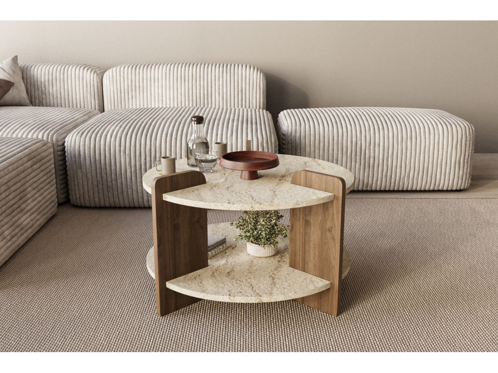 Mesa de centro de madeira "Oalla" 70 x 70 x 45 cm - Travertino