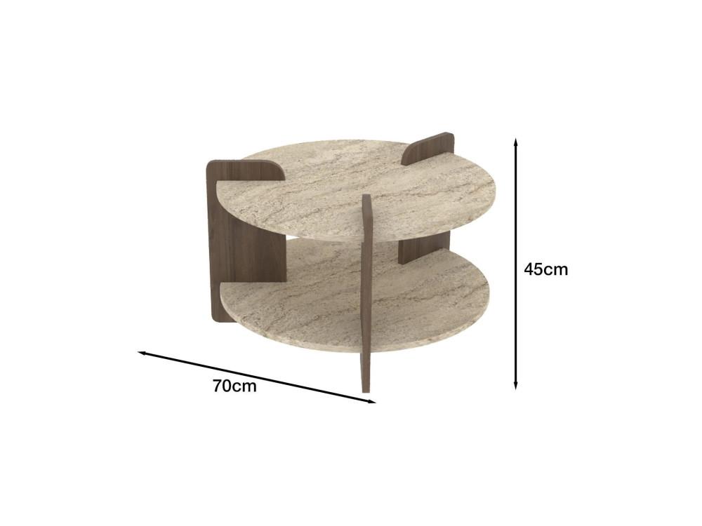 Mesa de centro de madeira "Oalla" 70 x 70 x 45 cm - Travertino