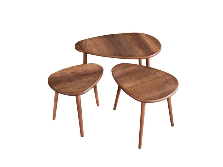 Conjunto de mesa de centro em madeira "Alvin" 80 x 52 x 50 cm - Nogueira