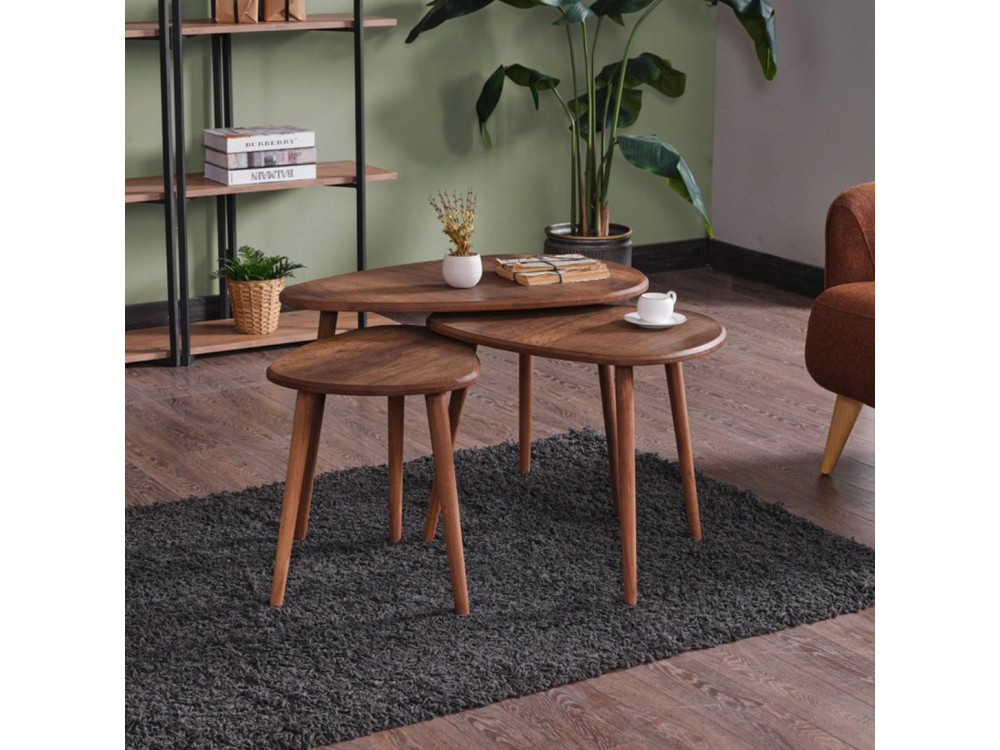 Conjunto de mesa de centro em madeira "Alvin" 80 x 52 x 50 cm - Nogueira