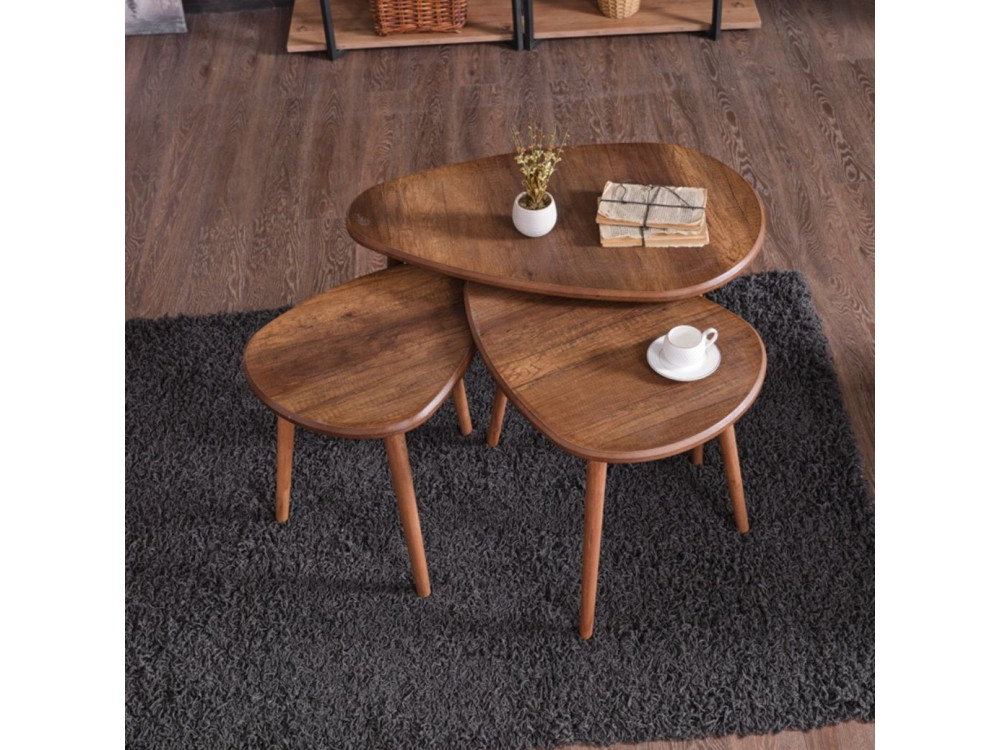 Conjunto de mesa de centro em madeira "Alvin" 80 x 52 x 50 cm - Nogueira