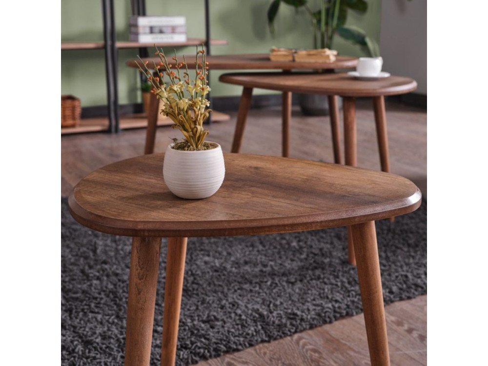 Conjunto de mesa de centro em madeira "Alvin" 80 x 52 x 50 cm - Nogueira