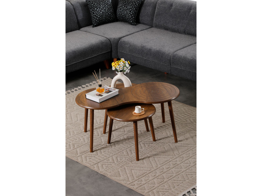 Conjunto de mesa de centro em madeira "Marlo" 100 x 50 x 45 cm - Nogueira
