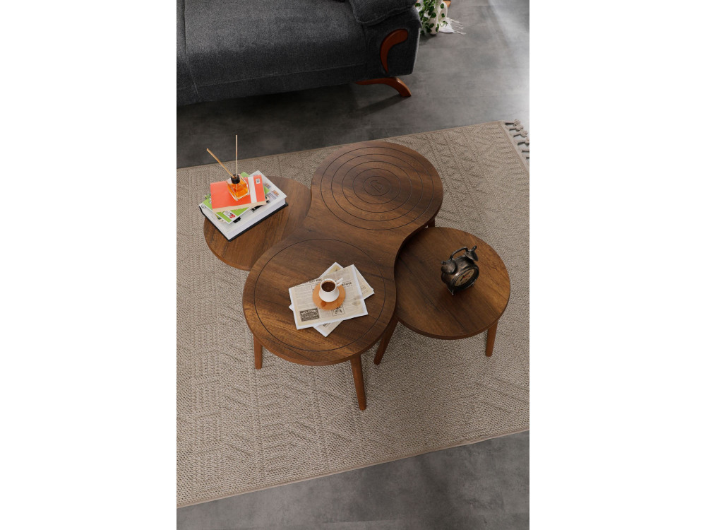 Conjunto de mesa de centro em madeira "Marlo" 100 x 50 x 45 cm - Nogueira