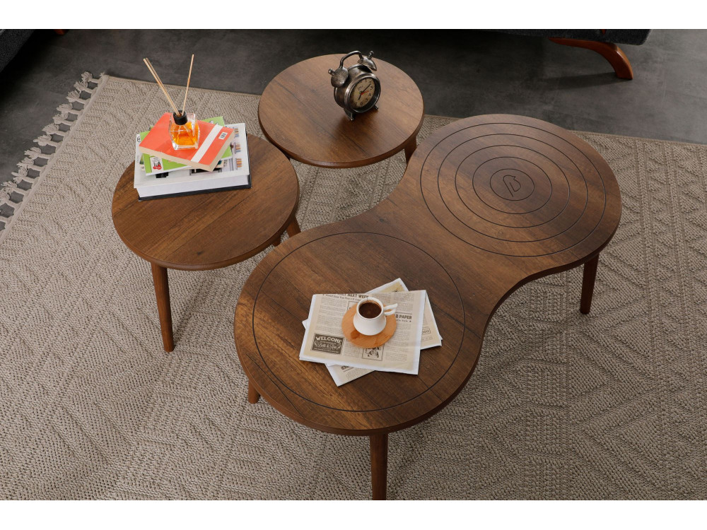 Conjunto de mesa de centro em madeira "Marlo" 100 x 50 x 45 cm - Nogueira