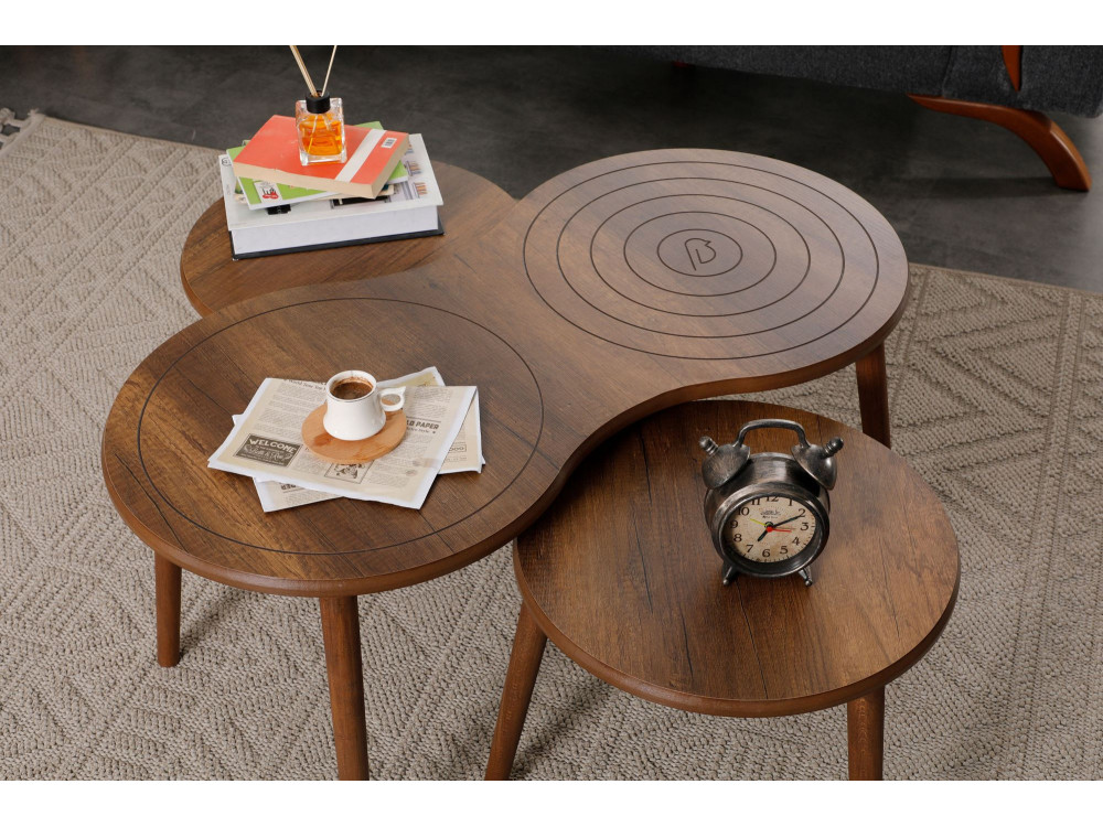 Conjunto de mesa de centro em madeira "Marlo" 100 x 50 x 45 cm - Nogueira