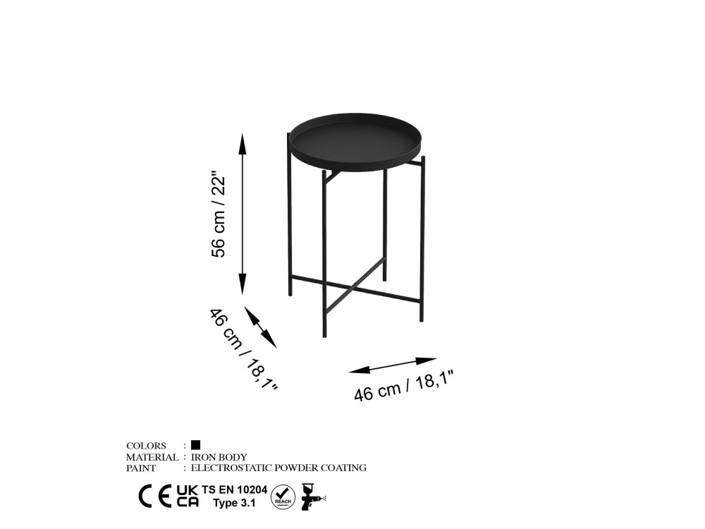 Mesa de centro metálica "Sheby" 46 x 46 x 56 cm - Preto