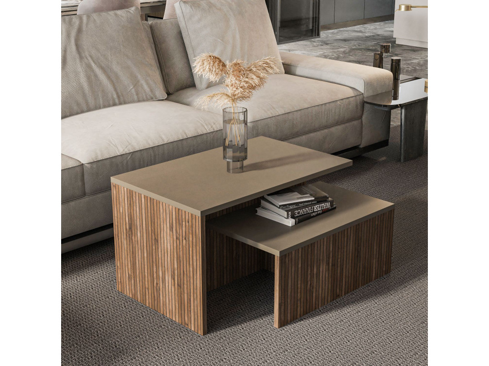 Mesa de encaixe de madeira "Twins" com 2 peças 72 x 45 x 42 cm - Taupe