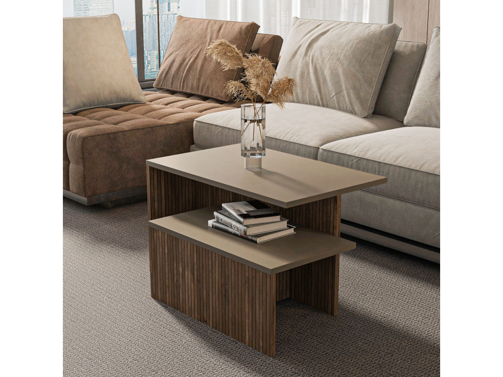 Mesa de encaixe de madeira "Twins" com 2 peças 72 x 45 x 42 cm - Taupe