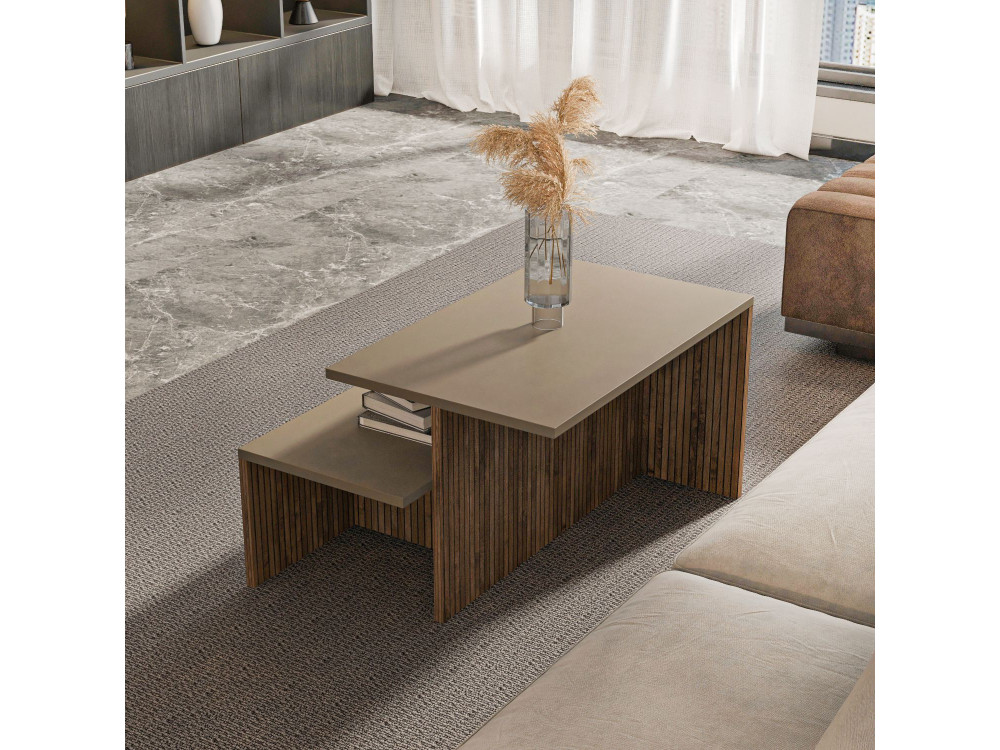 Mesa de encaixe de madeira "Twins" com 2 peças 72 x 45 x 42 cm - Taupe