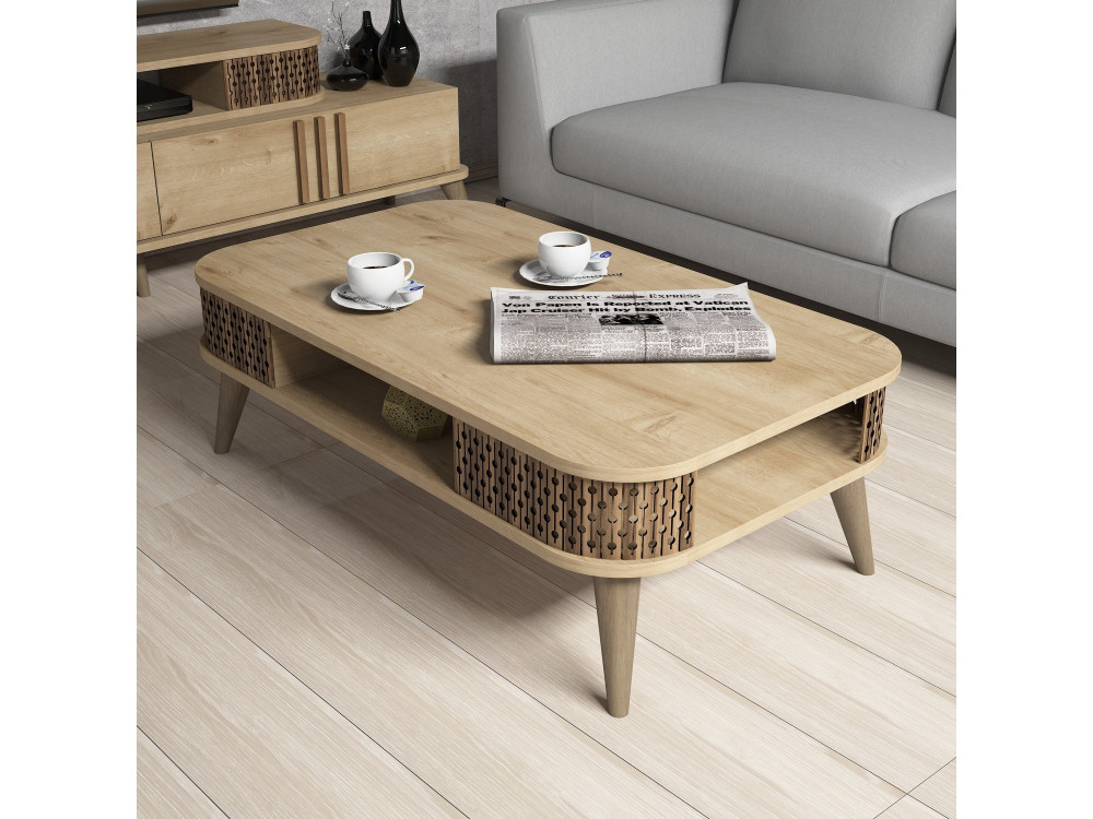 Mesa de centro em madeira "Eylul" - 105 x 60 x 34 cm - Castanho