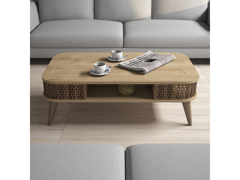 Mesa de centro em madeira "Eylul" - 105 x 60 x 34 cm - Castanho
