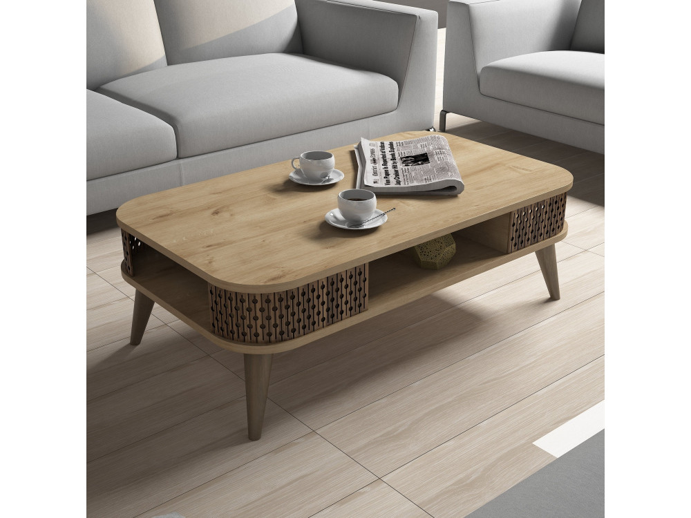 Mesa de centro em madeira "Eylul" - 105 x 60 x 34 cm - Castanho