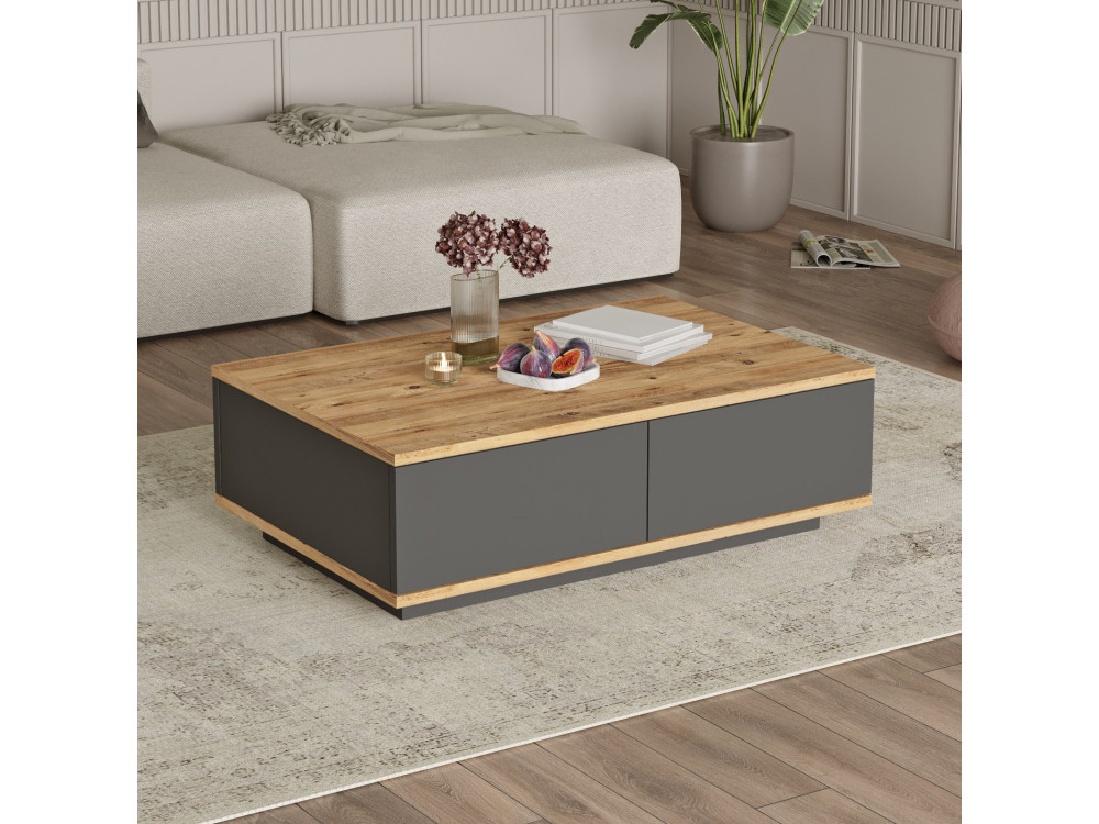 Mesa de centro em madeira "Frew" - 90 x 60 x 28 cm - Castanho