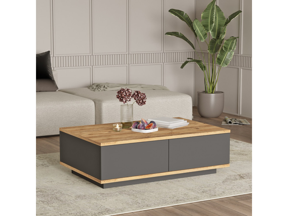 Mesa de centro em madeira "Frew" - 90 x 60 x 28 cm - Castanho