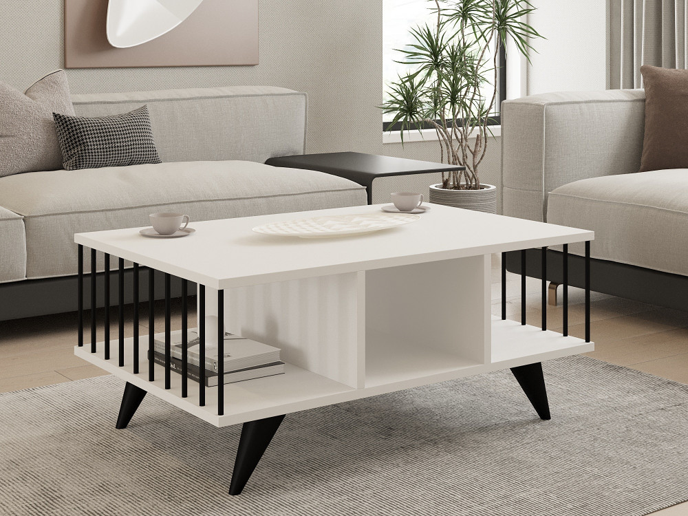 Mesa de centro de madeira "Bert" - 90 x 60 x 40 cm - Branco