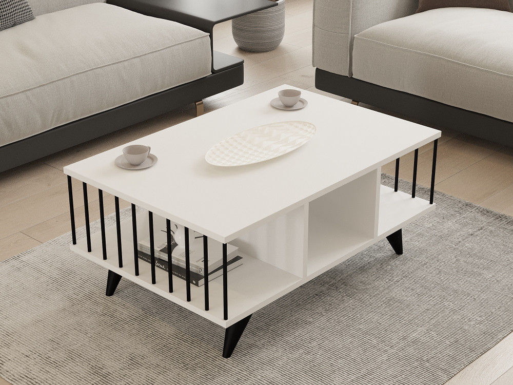 Mesa de centro de madeira "Bert" - 90 x 60 x 40 cm - Branco