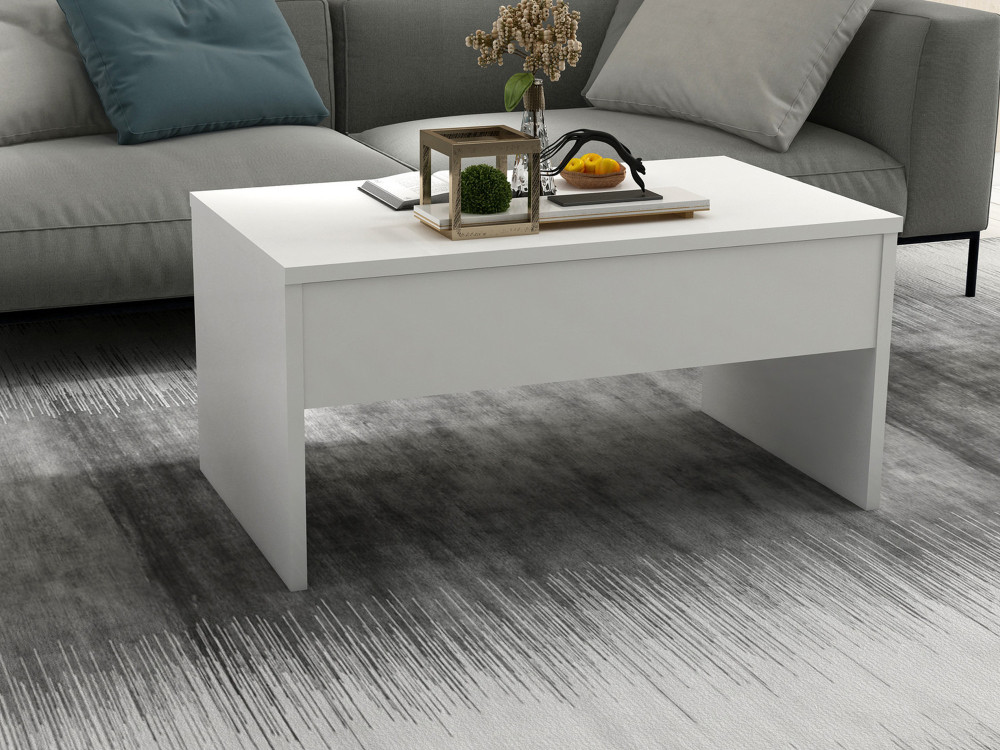 Mesa de centro "Akilli" com caixa de arrumação em madeira - 90 x 52 x 45 cm - Branco
