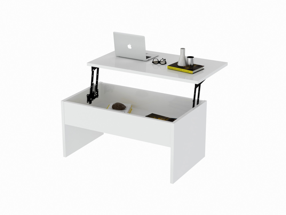 Mesa de centro "Akilli" com caixa de arrumação em madeira - 90 x 52 x 45 cm - Branco