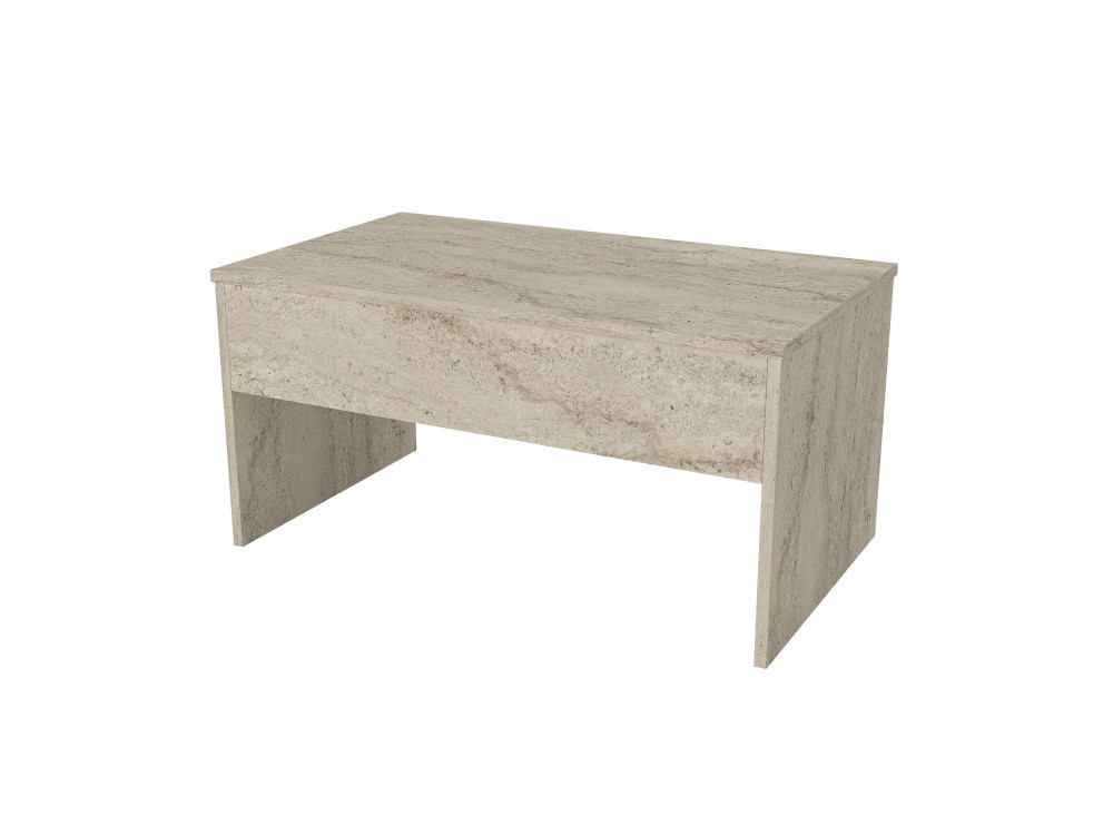 Mesa de centro "Akilli" com caixa de arrumação em madeira - 90 x 45 x 52 cm - Travertino