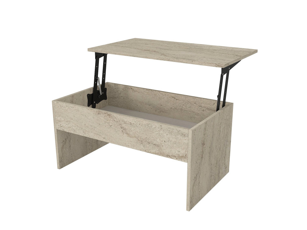 Mesa de centro "Akilli" com caixa de arrumação em madeira - 90 x 45 x 52 cm - Travertino