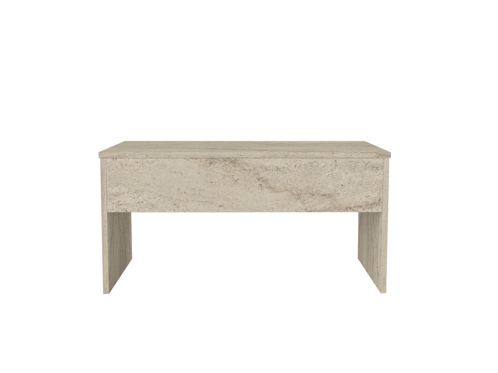 Mesa de centro "Akilli" com caixa de arrumação em madeira - 90 x 45 x 52 cm - Travertino