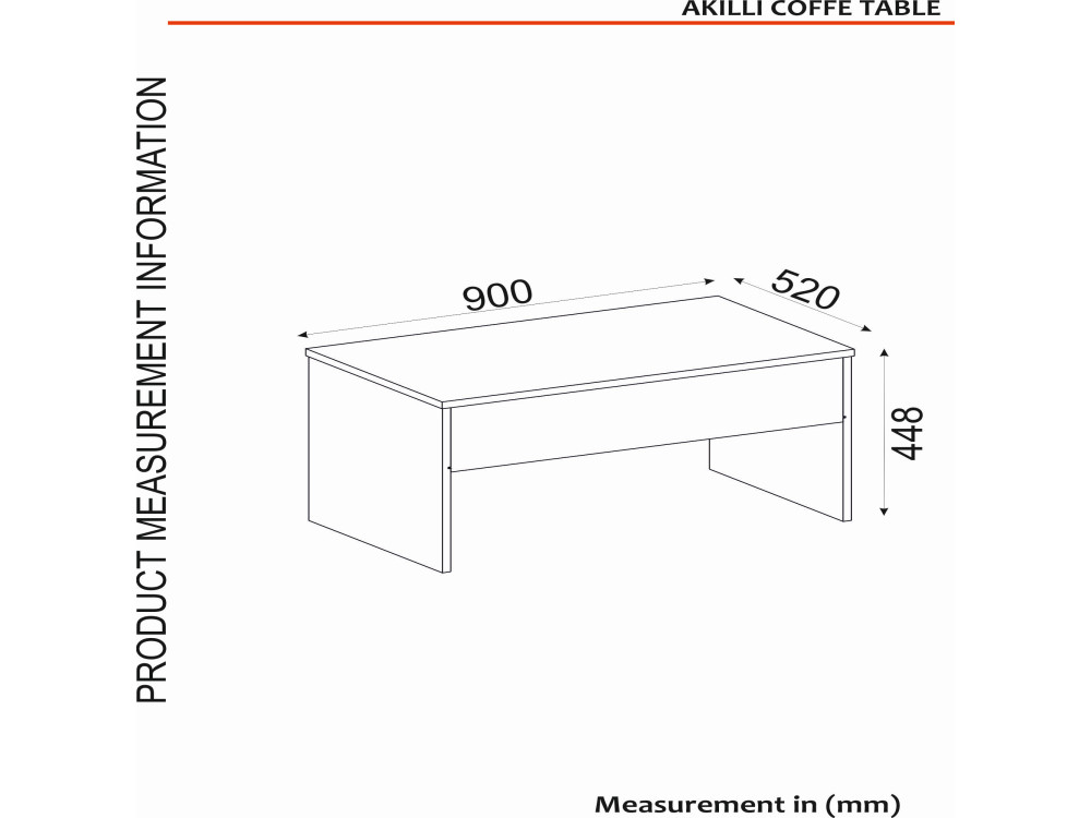 Mesa de centro "Akilli" com caixa de arrumação em madeira - 90 x 45 x 52 cm - Travertino