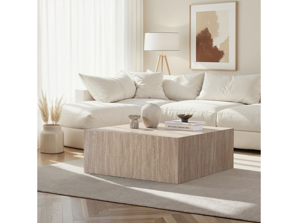 Mesa de centro em MDF "Prizma" - 90 x 90 x 35 cm - Travertino