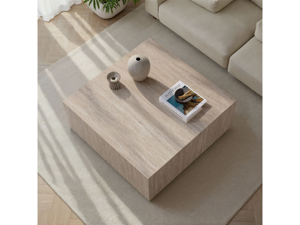 Mesa de centro em MDF "Prizma" - 90 x 90 x 35 cm - Travertino