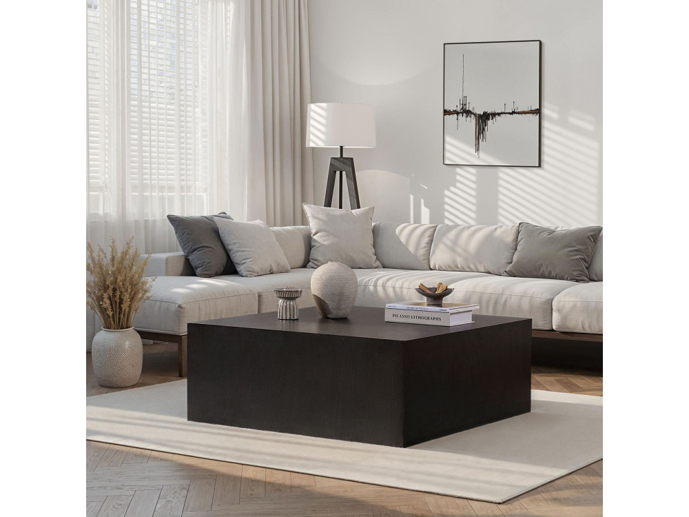 Mesa de centro "Prizma" em MDF - 90 x 90 x 35 cm - Madeira preta