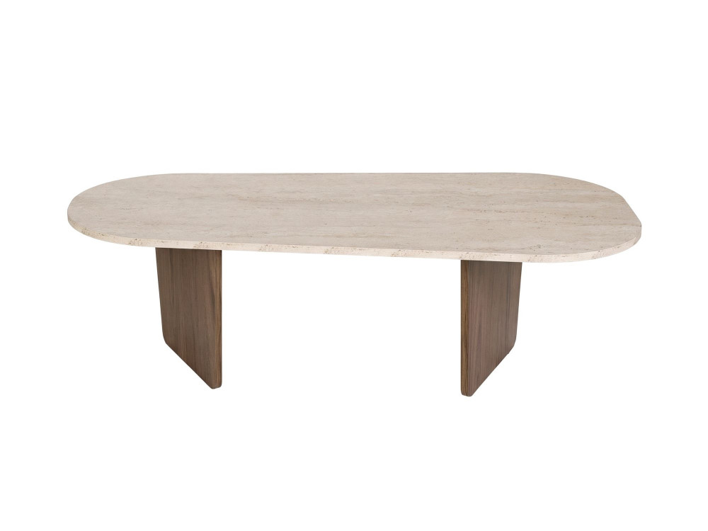 Mesa de centro em madeira "Ovalis" - 130 x 65 x 40 cm - Travertino / Nogueira