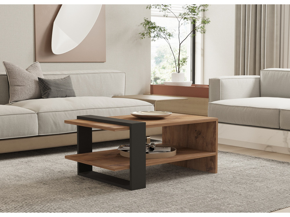 Mesa de centro em madeira "Ova" - 80 x 55 x 35 cm - Castanho