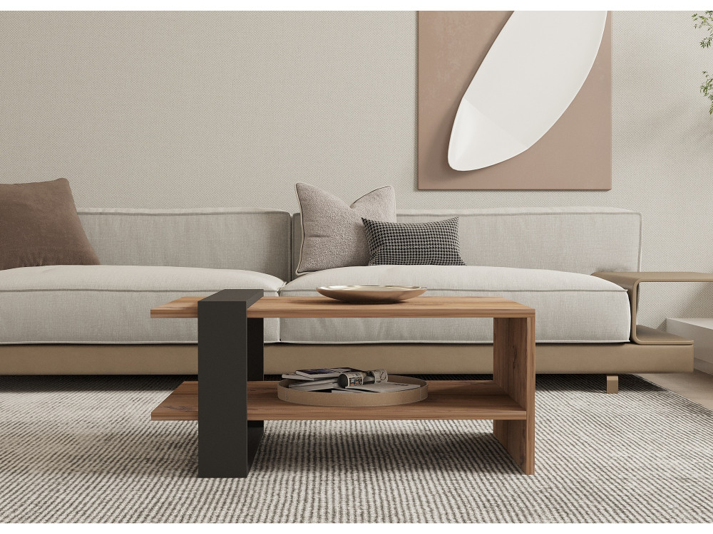 Mesa de centro em madeira "Ova" - 80 x 55 x 35 cm - Castanho