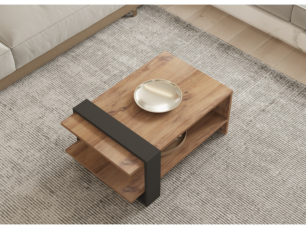 Mesa de centro em madeira "Ova" - 80 x 55 x 35 cm - Castanho