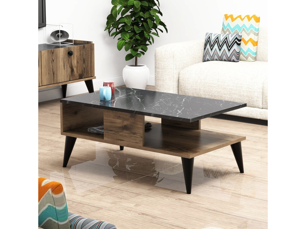 Mesa de centro de madeira "Lidya" - 90 x 54 x 39 cm - Castanho